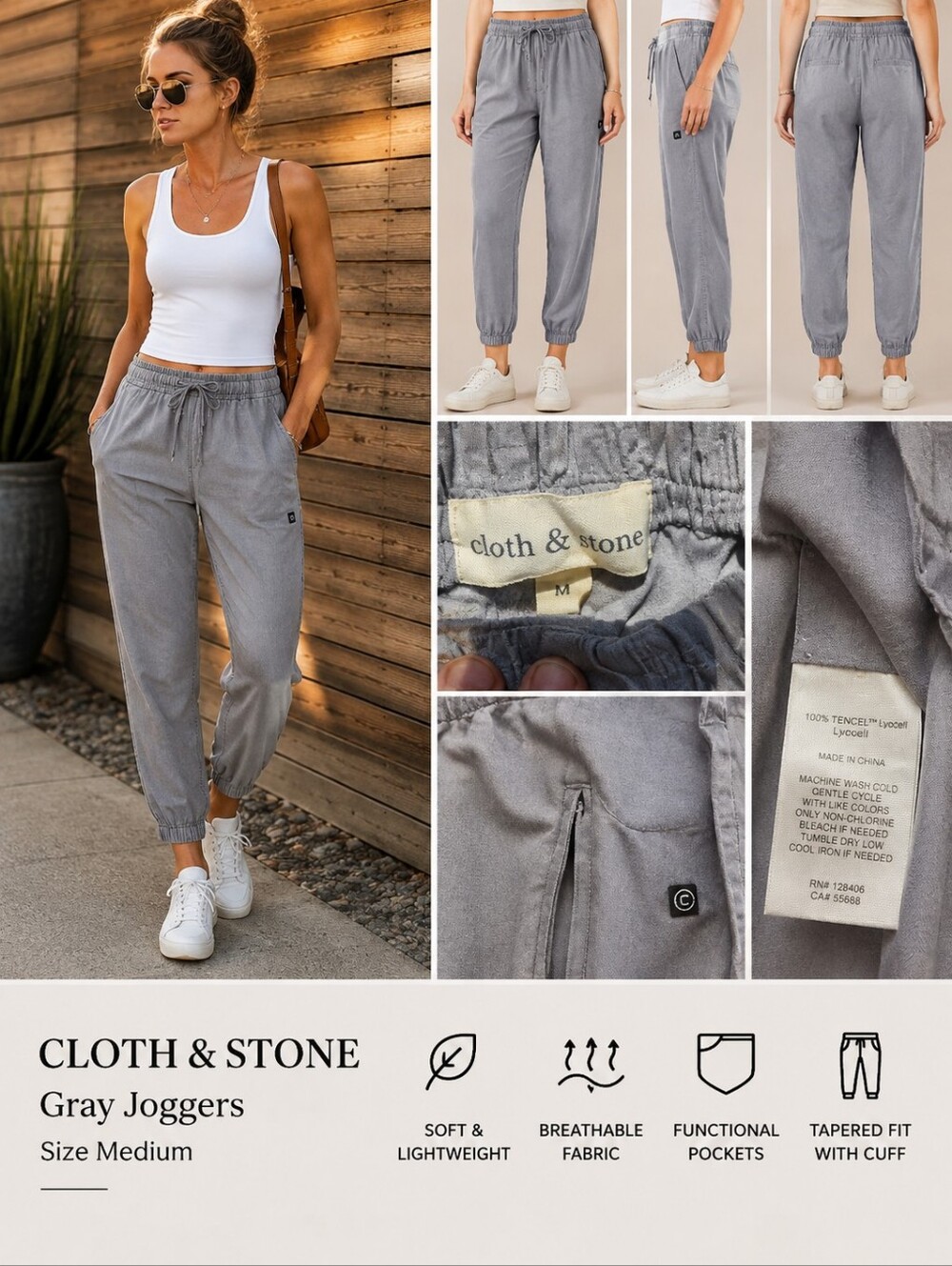 Cloth & Stone Women’s Medium Gray Tencel Cargo Jogger Pants